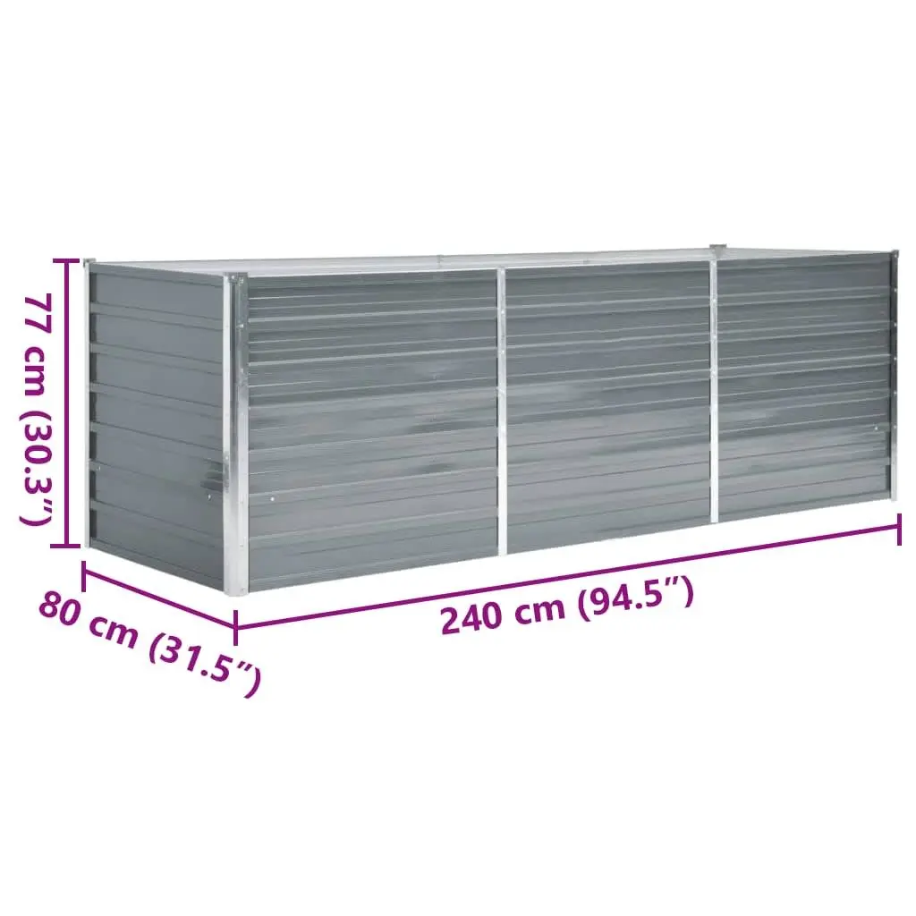 Raised Garden Bed Planter Box Grey 240 x 80 x 77 cm Heavy-duty Galvanised Steel Weather Resistant
