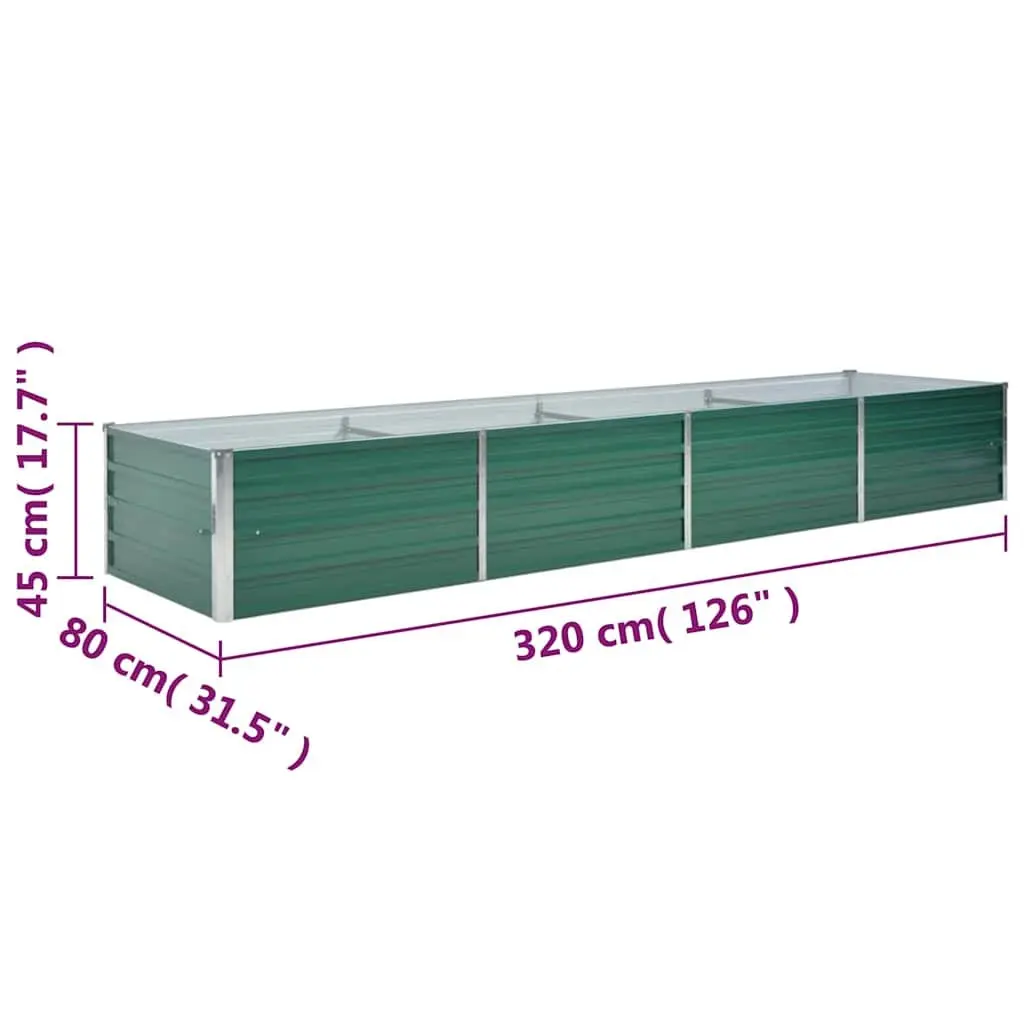 Raised Garden Bed Planter Box Green 320 x 80 x 45 cm Heavy-duty Galvanised Steel Weather Resistant for Vegetables Herbs Flowers
