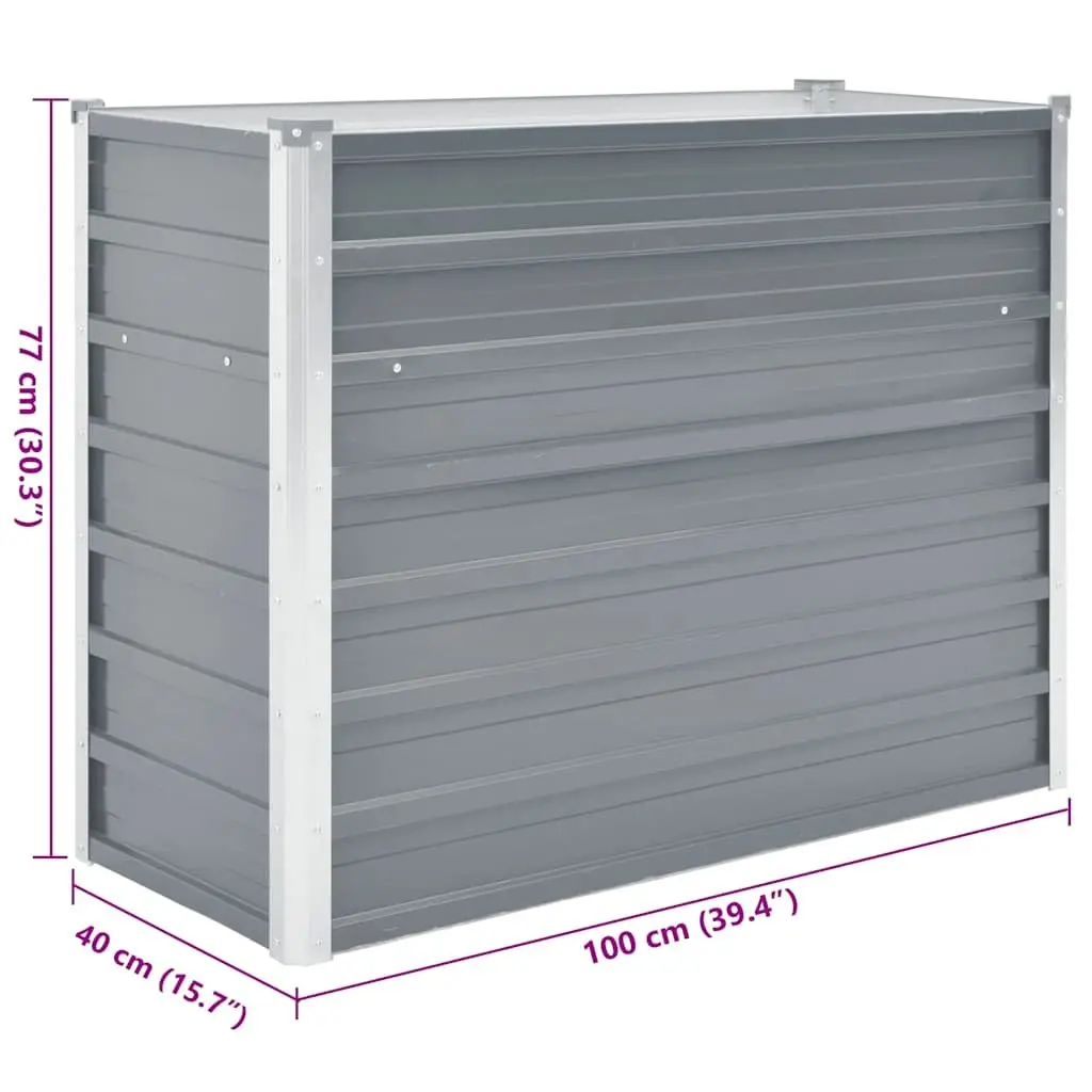 Raised Garden Bed Galvanised Steel 100x40x77cm Outdoor Planter Grey