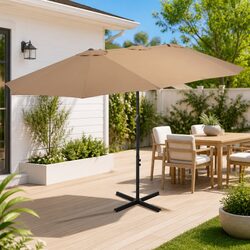 Large Garden Parasol 460x270 cm Outdoor Sunshade with Aluminium Pole Crank