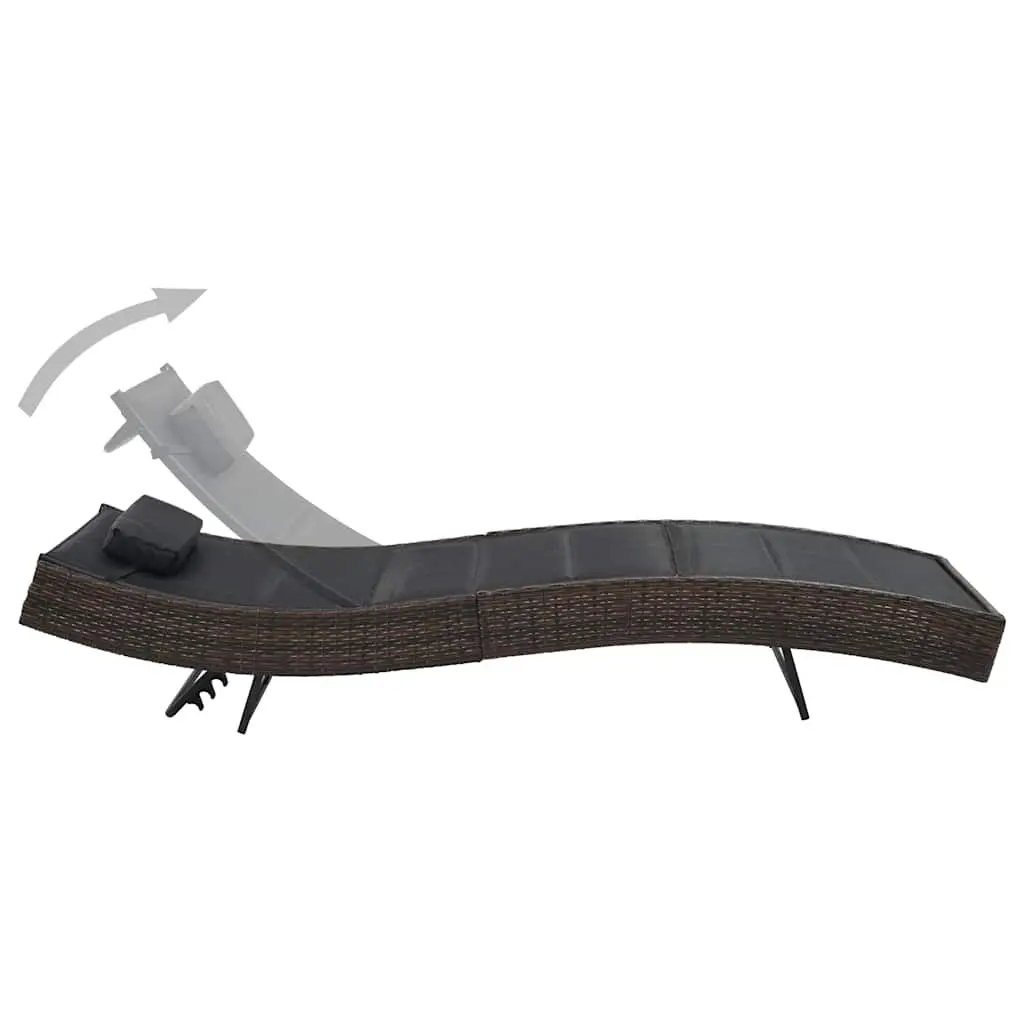 Sun Lounger Poly Rattan Textilene Adjustable Backrest Outdoor Garden Patio