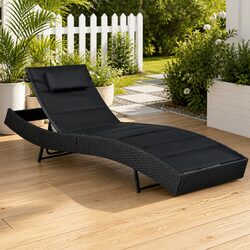 Sun Lounger Outdoor Rattan Textilene Adjustable Backrest Garden Patio Pool