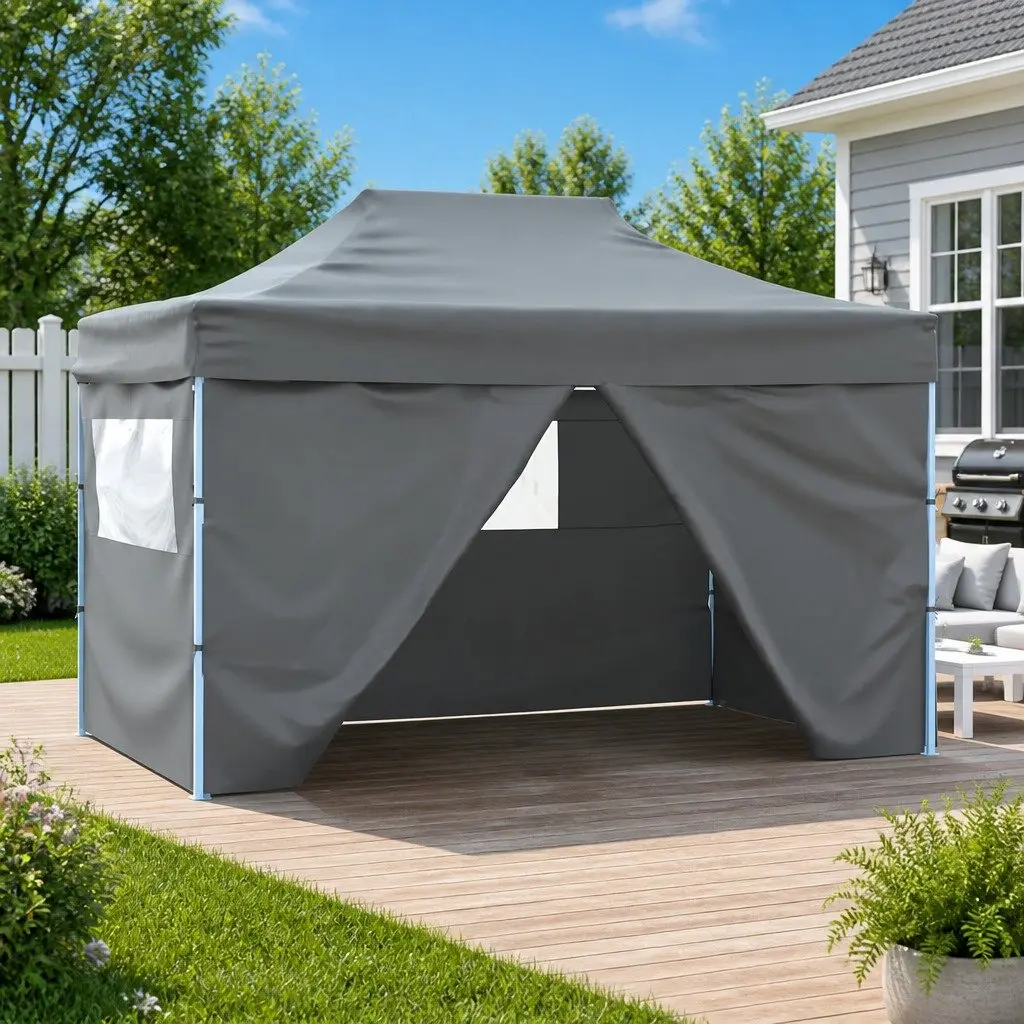 Foldable Pop-Up Tent Anthracite 3x4.5m with 4 Side Walls Outdoor Canopy Gazebo
