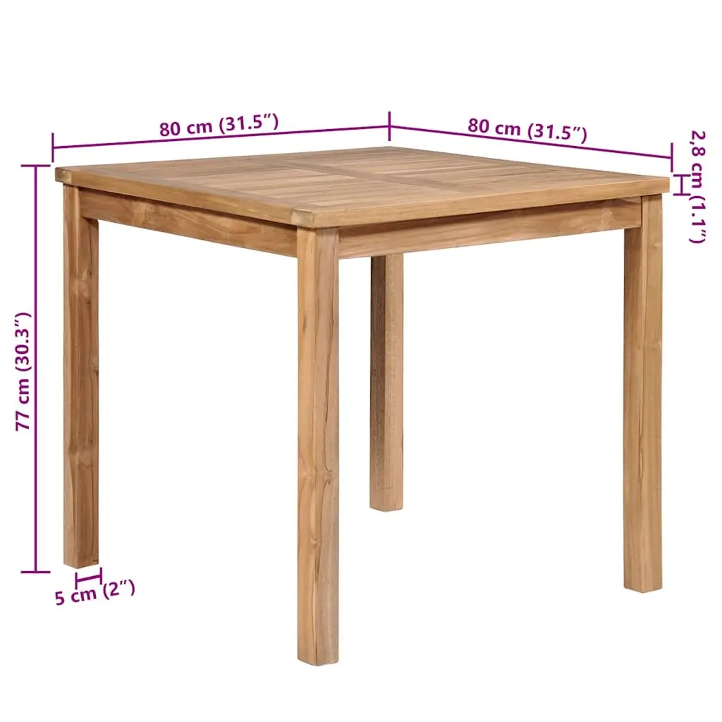 Garden Dining Table 80x80x77 cm Solid Teak Wood Brown Outdoor Furniture