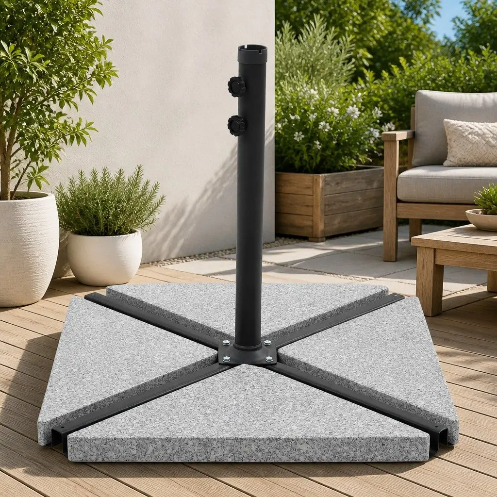 Triangular Grey Granite Base Outdoor Umbrella Weight Plate Stabilizer 2 Piece