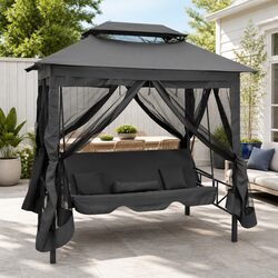 Concise Convertible Swing Bed with Steel Frame