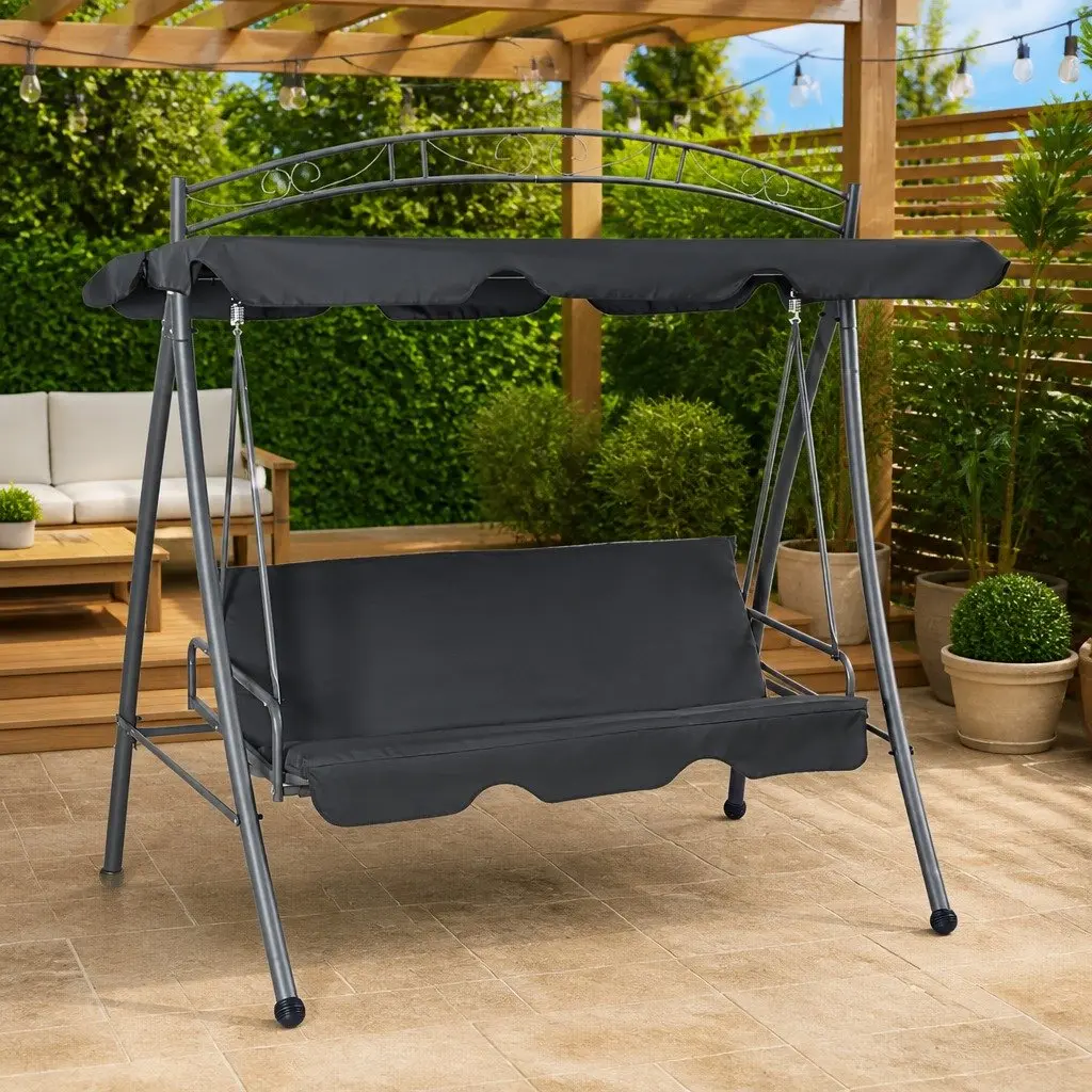 Outdoor Convertible Swing Bench Canopy 198x120x205cm Anthracite Steel Porch