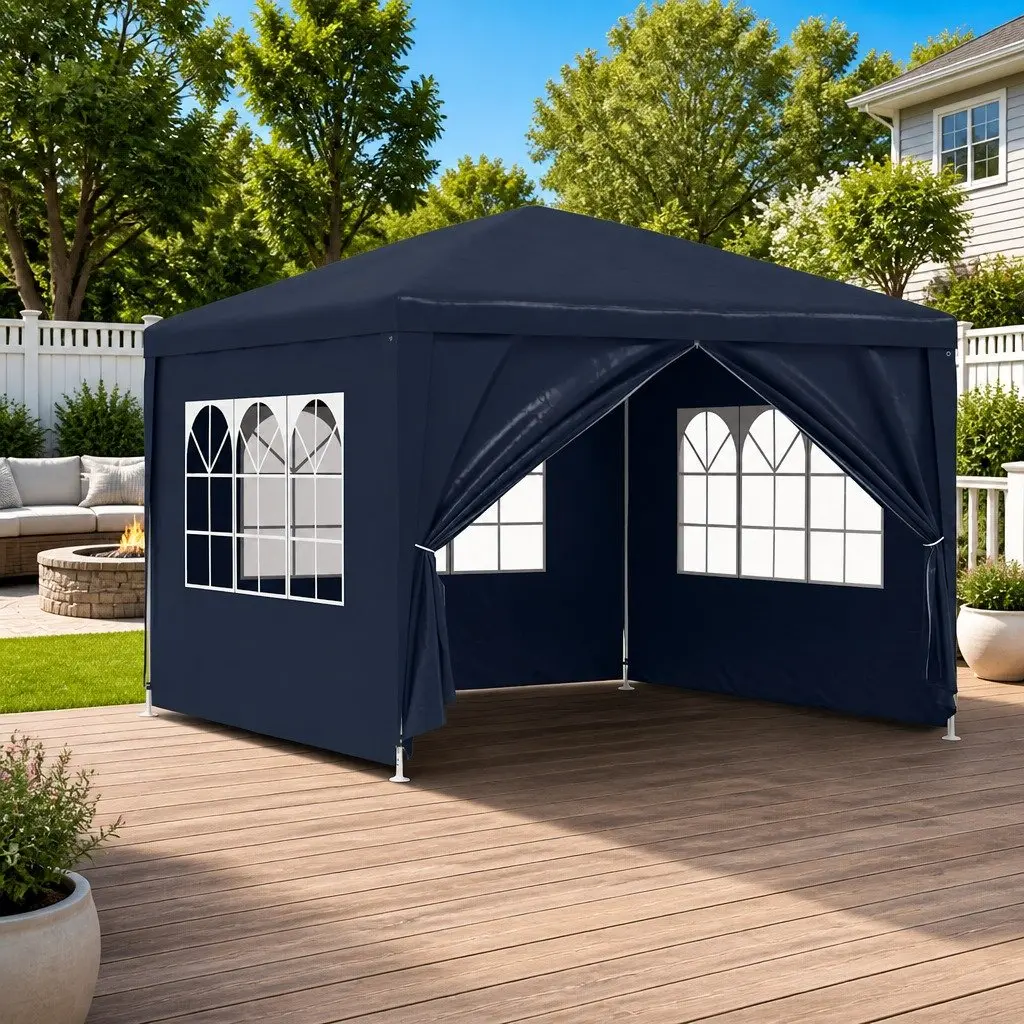 Party Tent Blue 3x3m Outdoor Canopy Gazebo Shelter with Door Panels