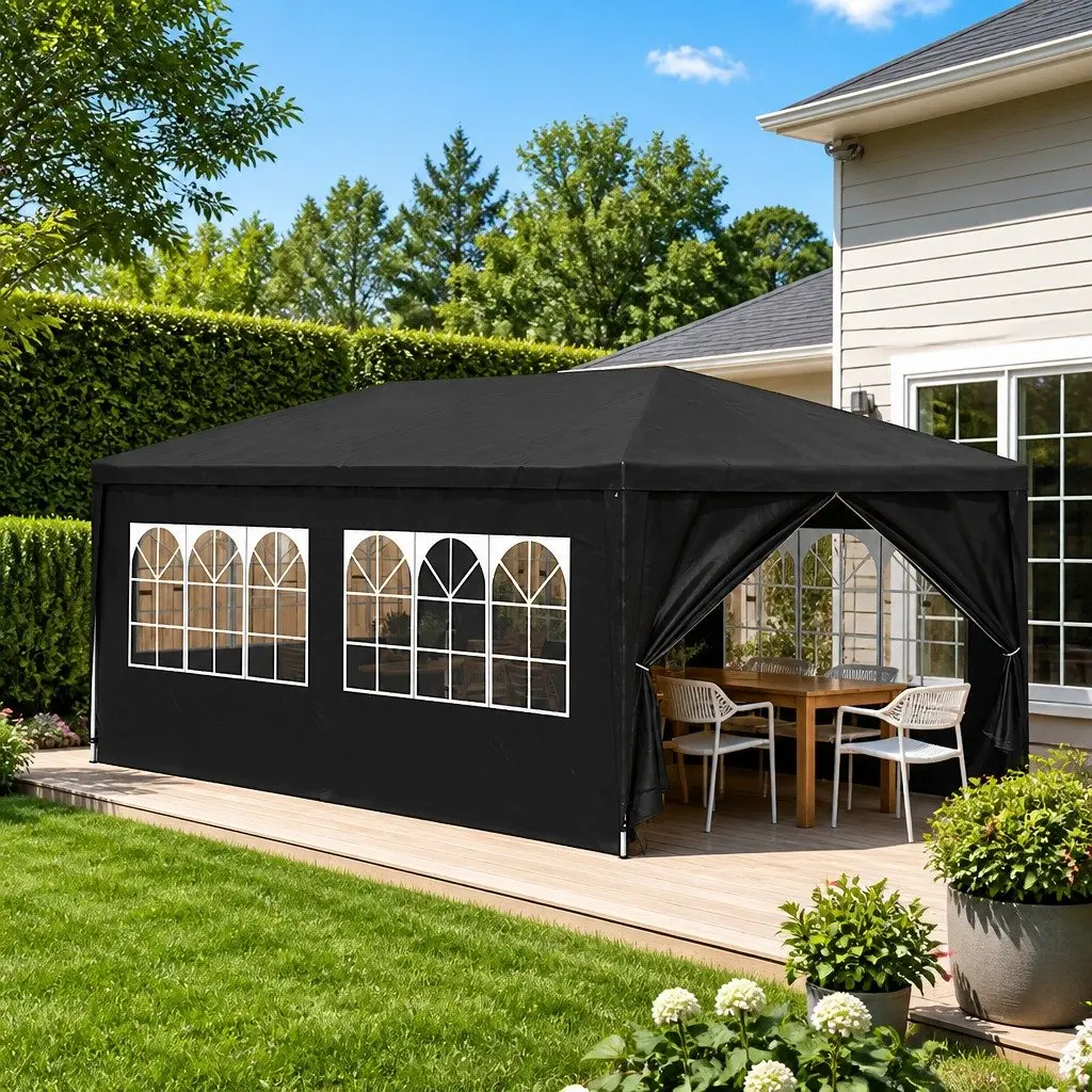 Party Tent Anthracite 3x6 m Outdoor Canopy Gazebo with Side Panels and Zip Door