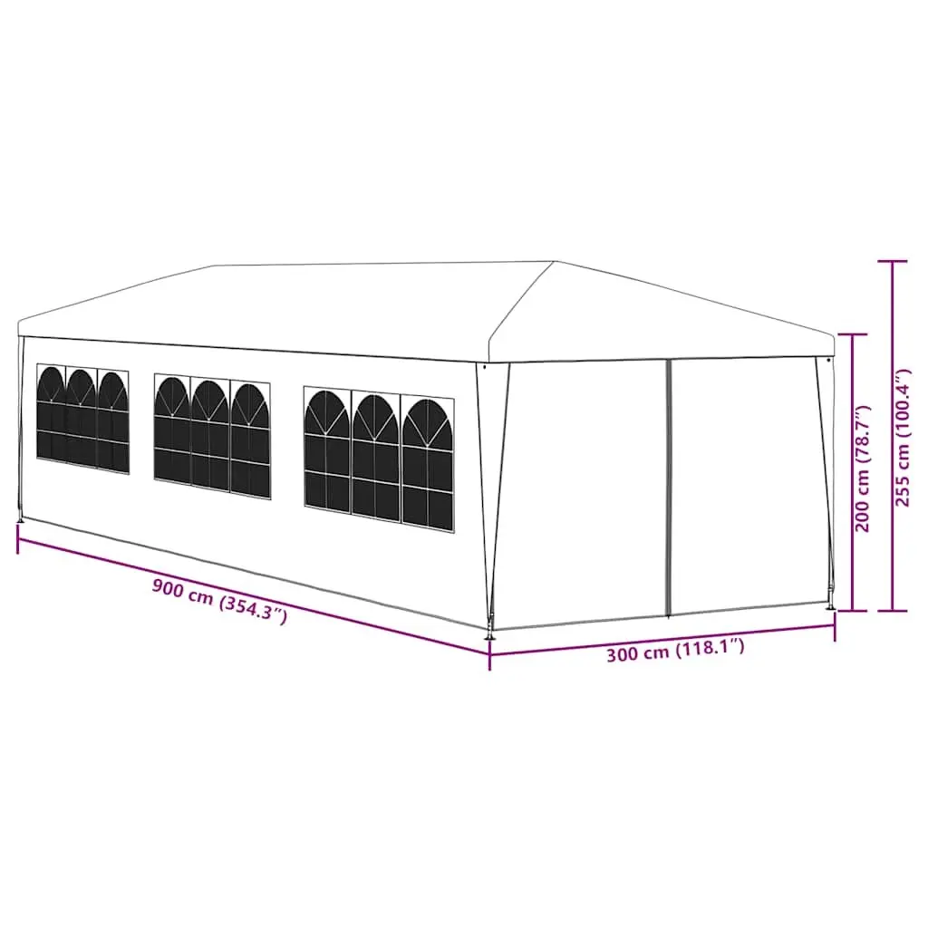 Party Tent Anthracite 3x9m UV and Water Resistant Canopy with Side Panels