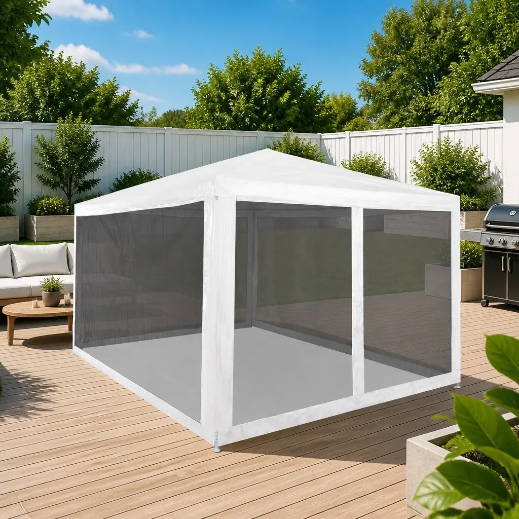 Party Tent White 4x3m Outdoor Gazebo with Mesh Sidewalls for Insect Protection