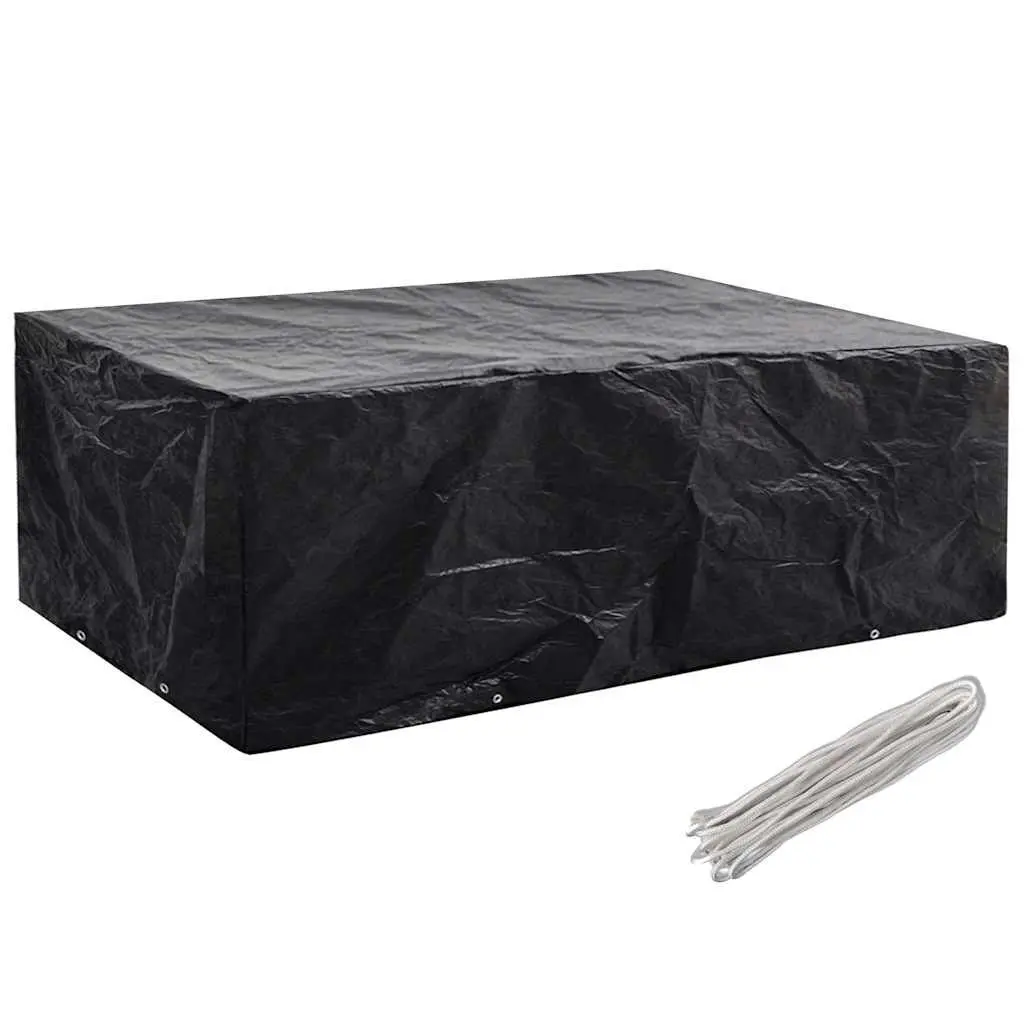 Outdoor Furniture Cover Black 242x162x100cm Durable Polyethylene Waterproof UV Resistant with Eyelets Rope