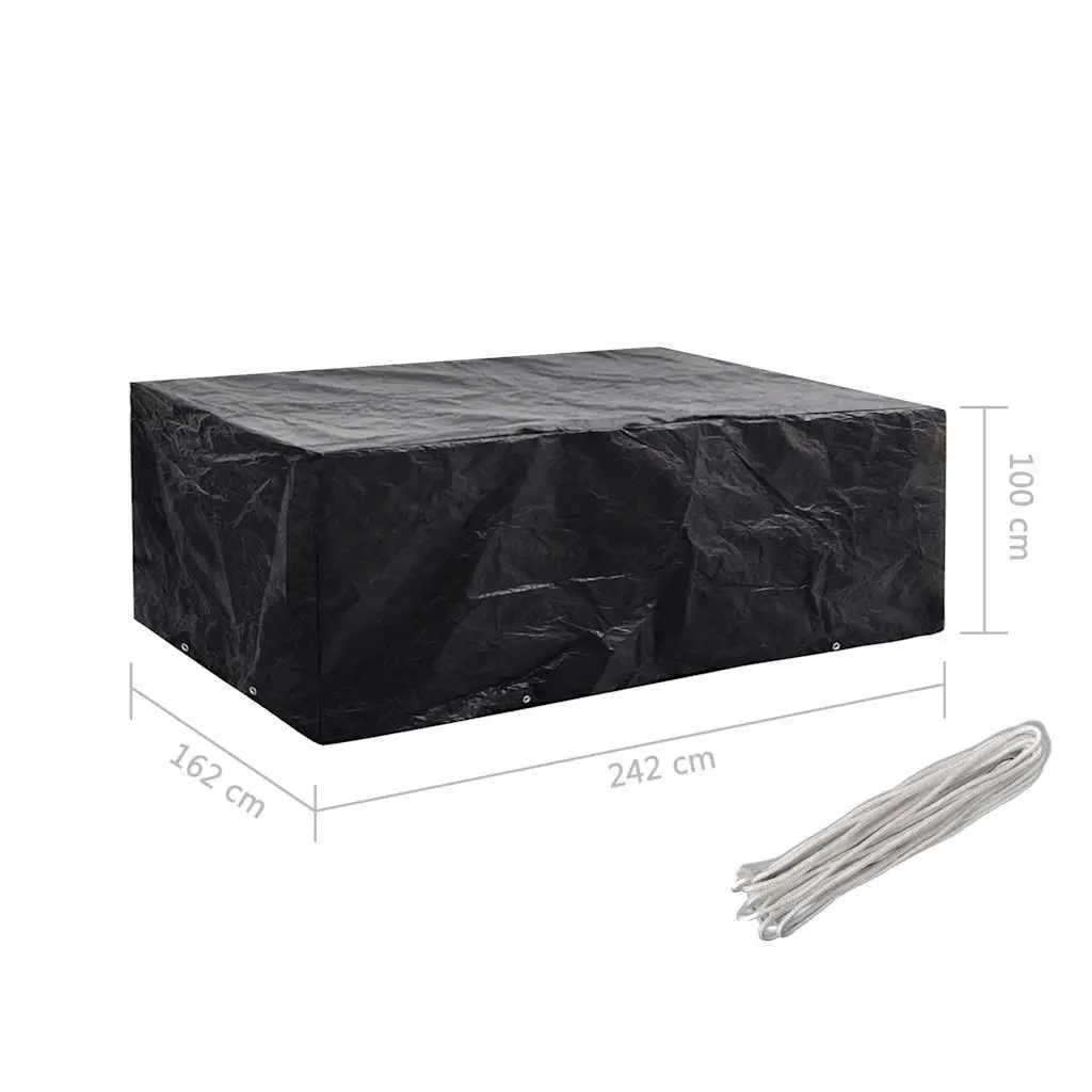 Outdoor Furniture Cover Black 242x162x100cm Durable Polyethylene Waterproof UV Resistant with Eyelets Rope