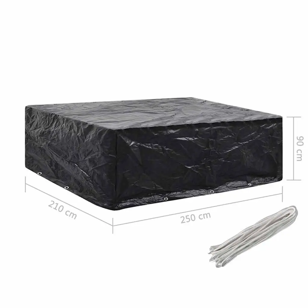 Garden Furniture Cover Black 250x210x90cm Waterproof UV-resistant Polyethylene with 8 Eyelets and Rope