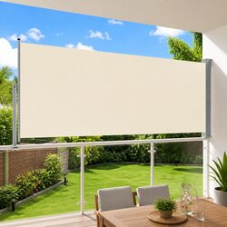 Patio Retractable Side Awning 140 x 300 cm Outdoor Privacy Screen Shade Cream