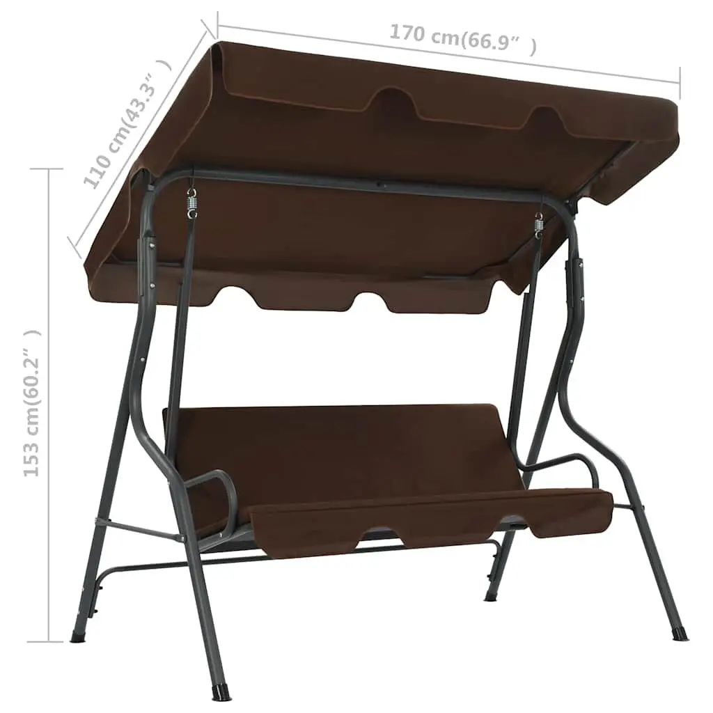 Garden Swing Bench Brown Outdoor Canopy Durable Steel Frame Water-Resistant Fabric