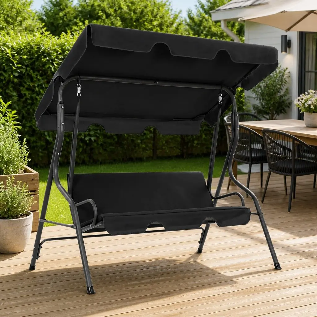 Garden Swing Bench Anthracite Outdoor Canopy Shade Water-Resistant Fabric