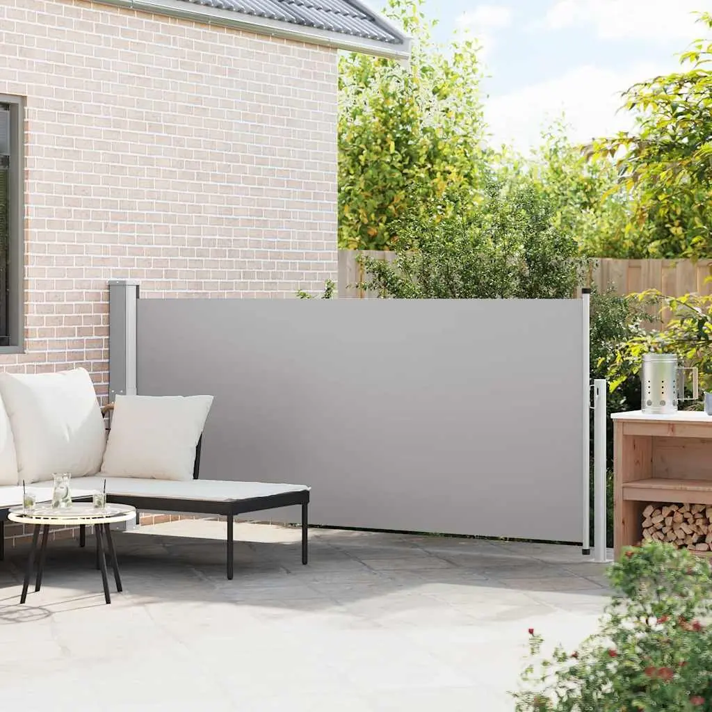 Retractable Side Awning Grey 140 x 300 cm Automatic Roll-back Function UV-proof Polyester Screen