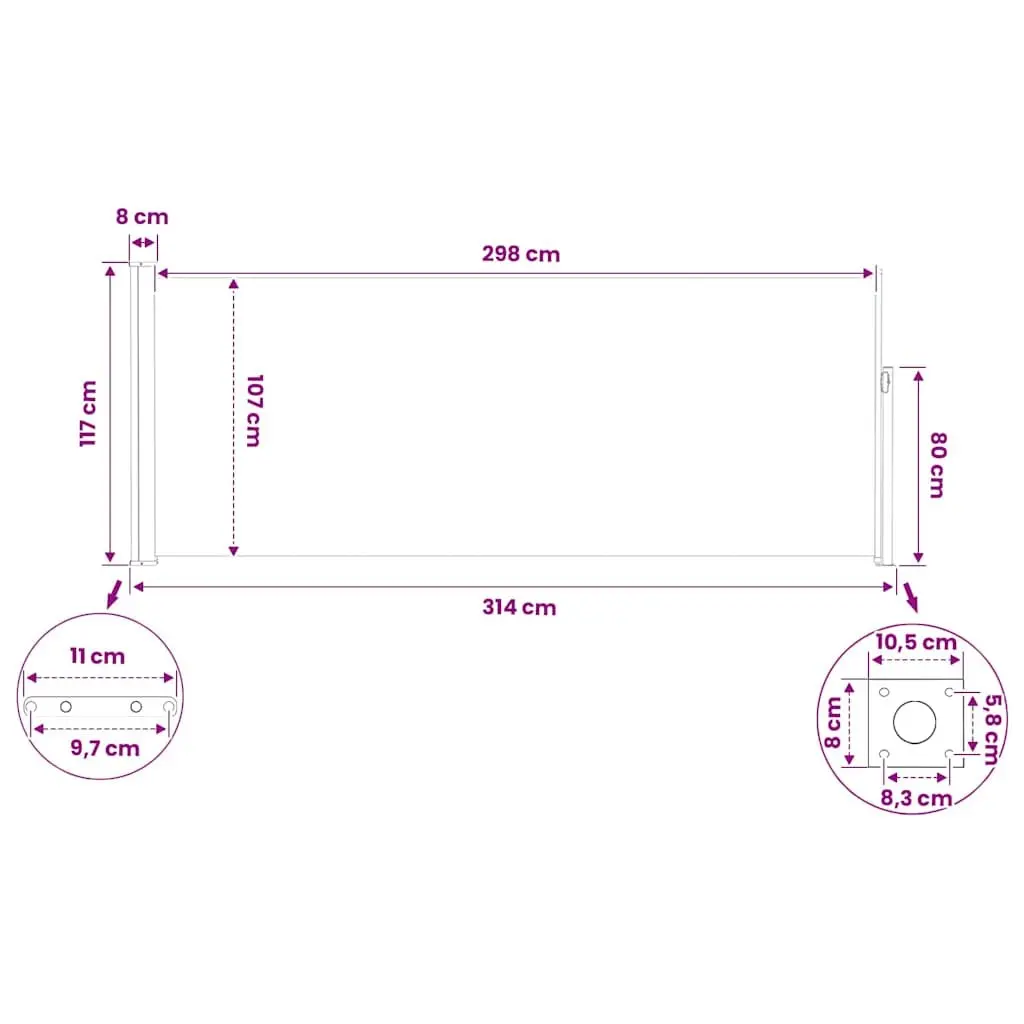 Retractable Side Awning Cream 117x314cm Outdoor Privacy Screen