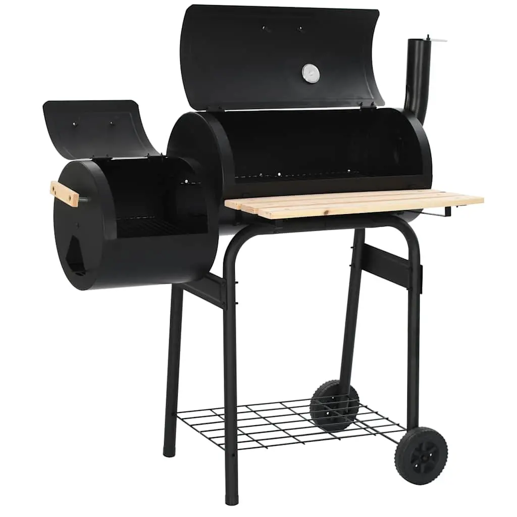 Offset Smoker Grill Black Outdoor Cooking Chamber Firebox Integrated Thermometer