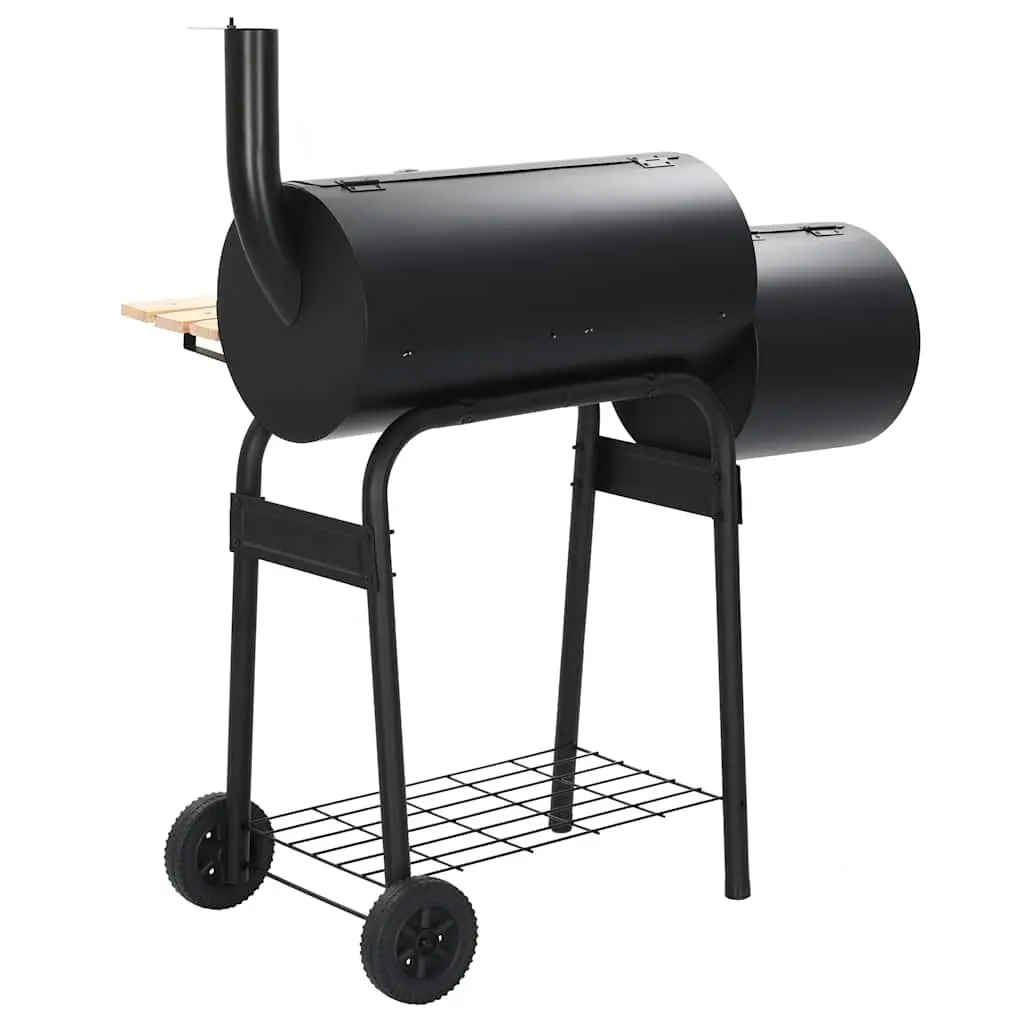 Offset Smoker Grill Black Outdoor Cooking Chamber Firebox Integrated Thermometer