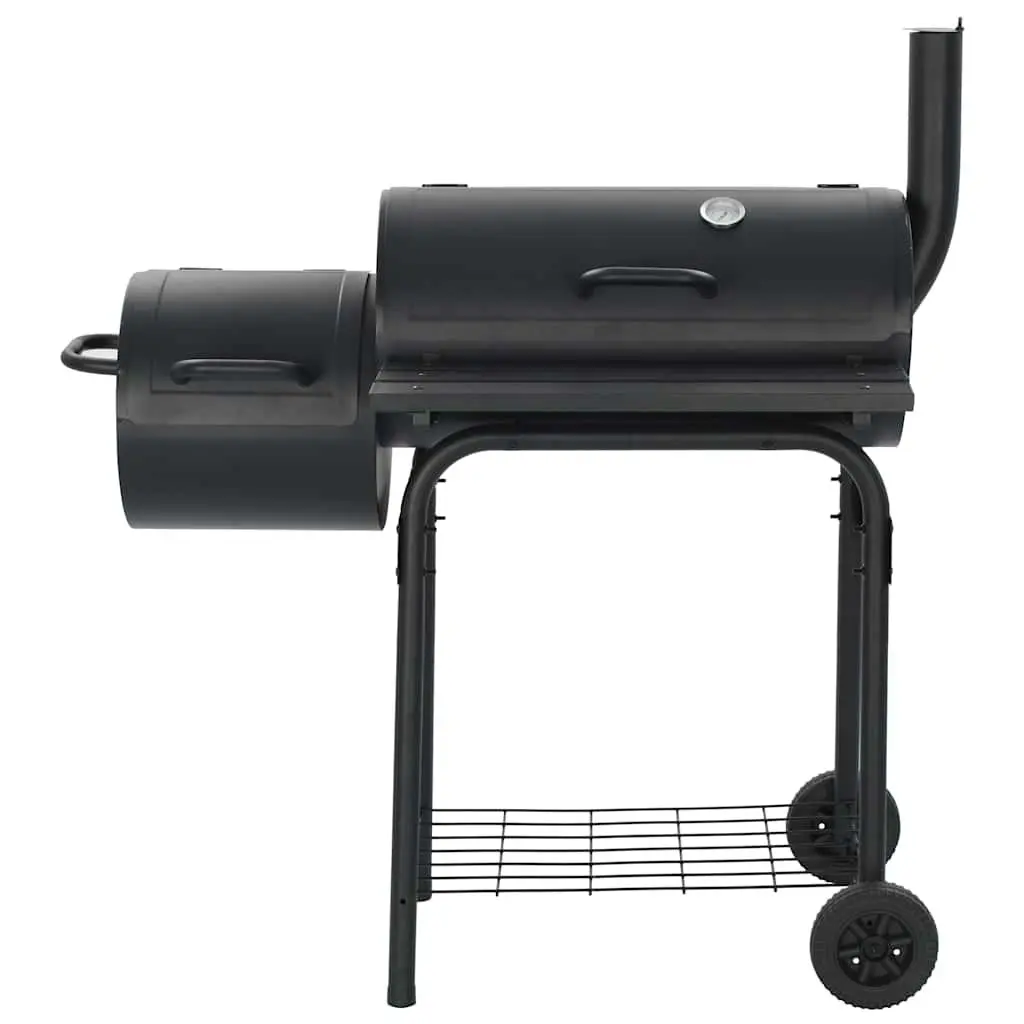 Offset Smoker Charcoal Black Outdoor Grill Cooking Chamber Side Firebox With Thermometer