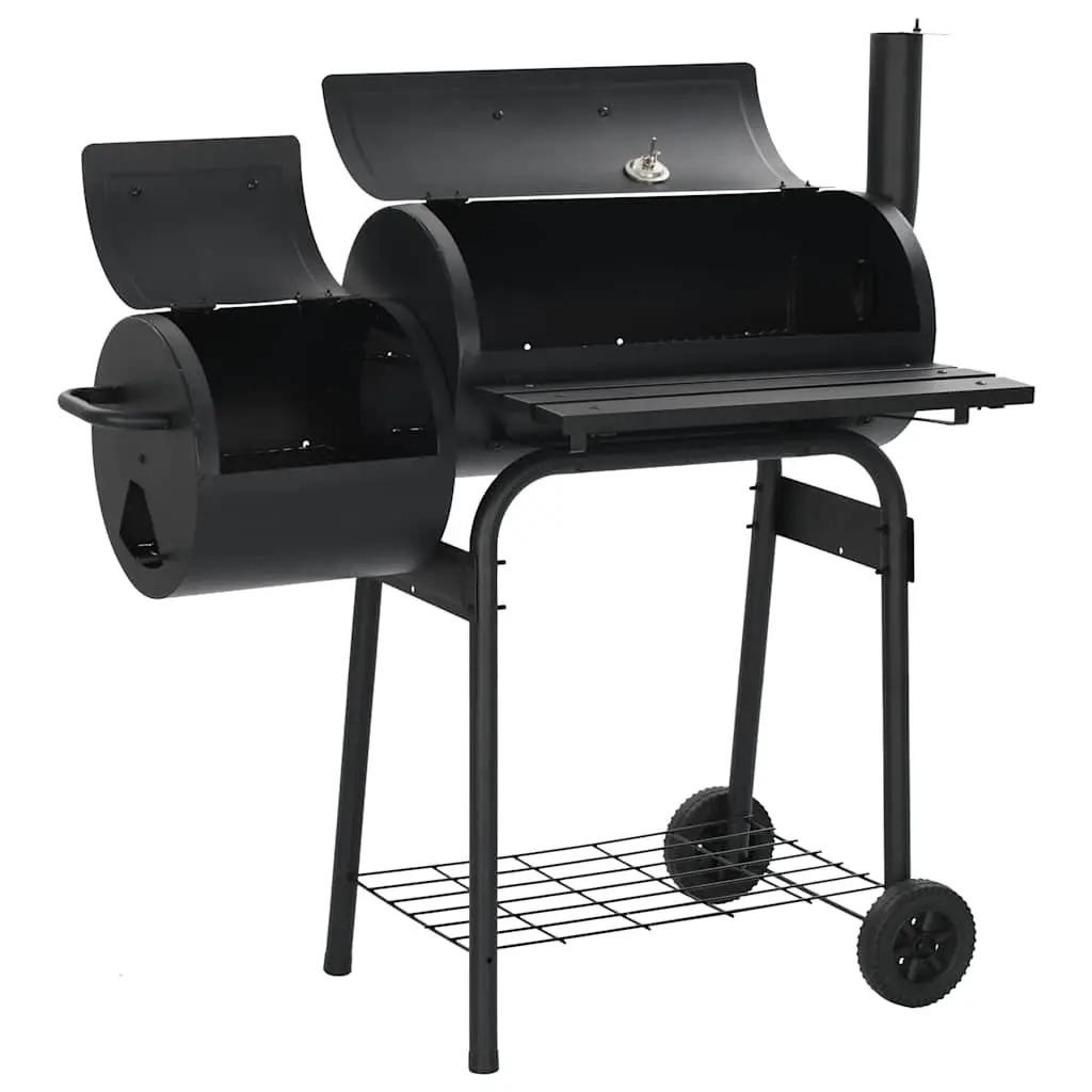 Offset Smoker Charcoal Black Outdoor Grill Cooking Chamber Side Firebox With Thermometer