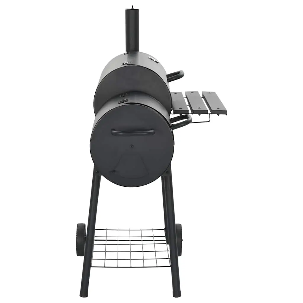 Offset Smoker Charcoal Black Outdoor Grill Cooking Chamber Side Firebox With Thermometer
