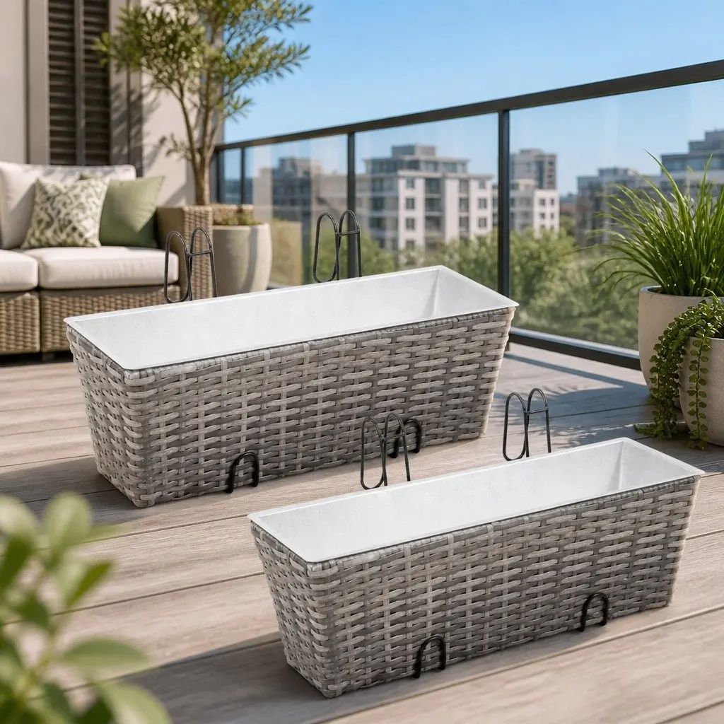 Balcony Railing Planters Grey 50cm Weather-Resistant Raised Garden Beds