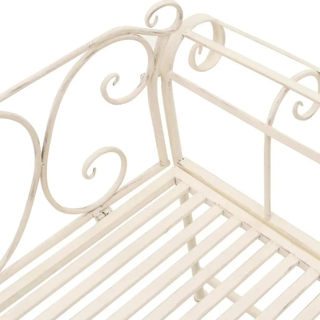 Garden Bench Antique White 132cm Weather-Resistant Metal Scroll Pattern