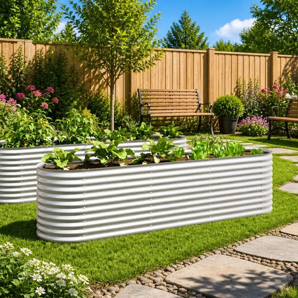 Galvanised Steel Garden Raised Bed Silver 320x80x81cm Outdoor Planter Box