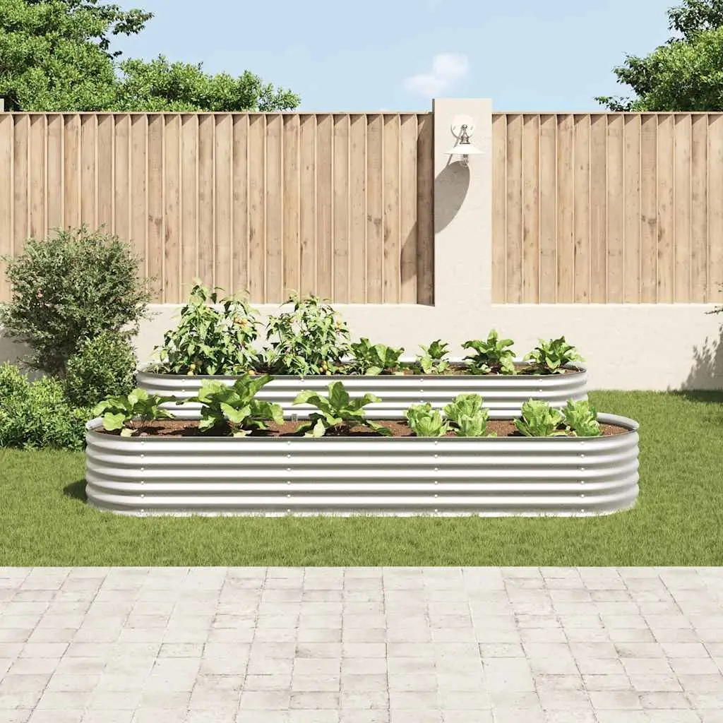 Raised Garden Bed 320x80x44cm Outdoor Planter Galvanised Steel Silver