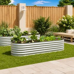 Compact Raised Garden Bed 240x80x44 cm, Galvanised Steel