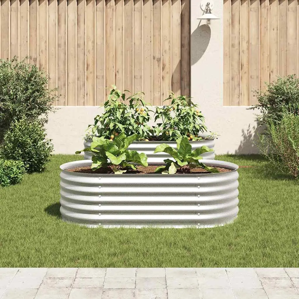 Garden Raised Bed Silver 160x80x44 cm Galvanised Steel Planter Outdoor Pot