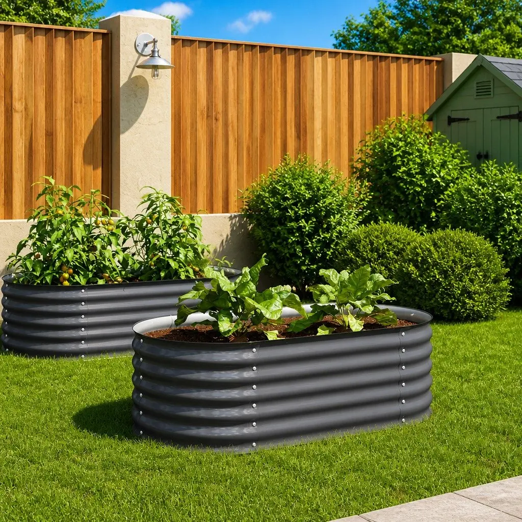 Garden Raised Bed Grey 160x80x44 cm Galvanised Steel Planter Outdoor