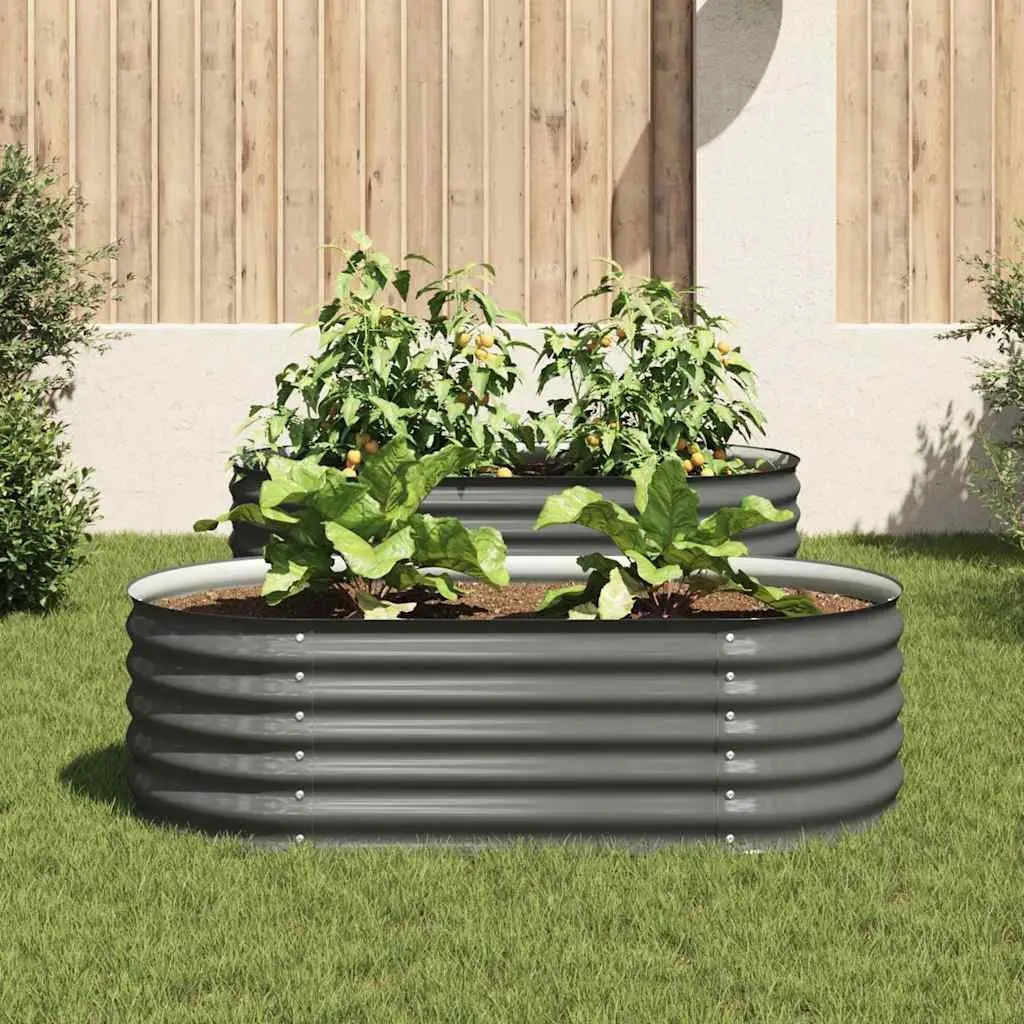 Garden Raised Bed Grey 160x80x44 cm Galvanised Steel Planter Outdoor