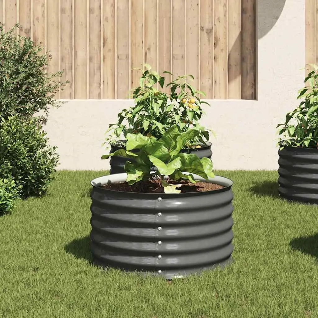 Garden Raised Bed Grey 80x80x44 cm Galvanised Steel Planter Outdoor Vegetables