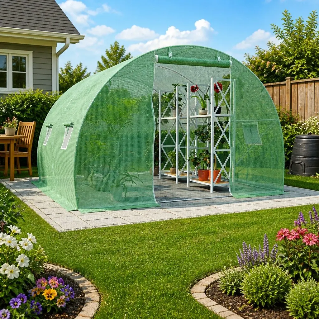 Greenhouse Green 300x300x200cm Galvanised Steel Frame PE Mesh Durable Weather Protection