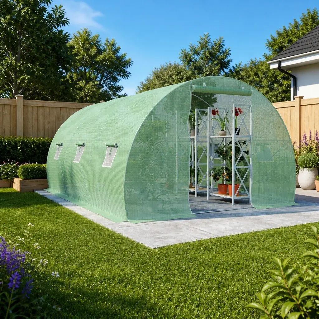Greenhouse Green 13.5m² PE Mesh Fabric Steel Frame Ventilation