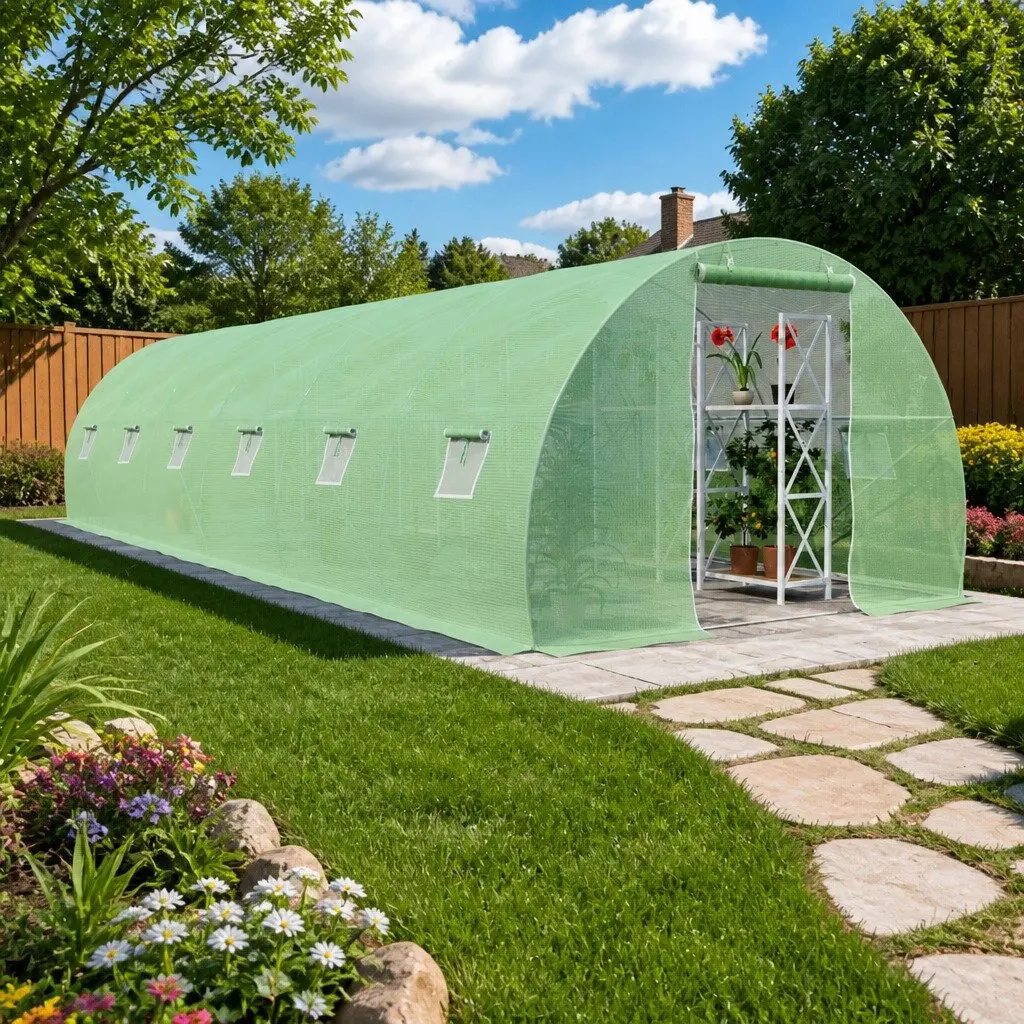 Greenhouse Green 900x300x200 cm Spacious with Ventilation Windows and Door