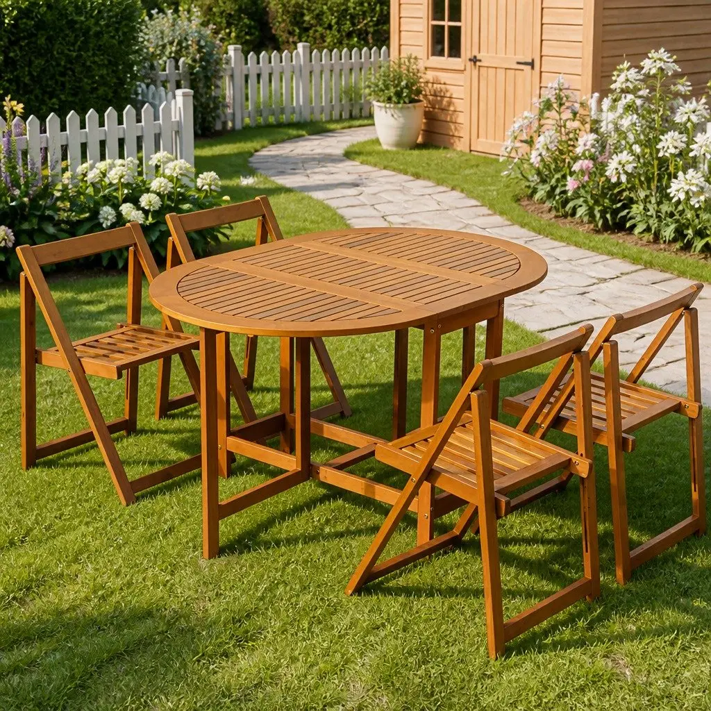 Outdoor Dining Set 5 Piece Folding Table Chairs Garden Patio Furniture Brown