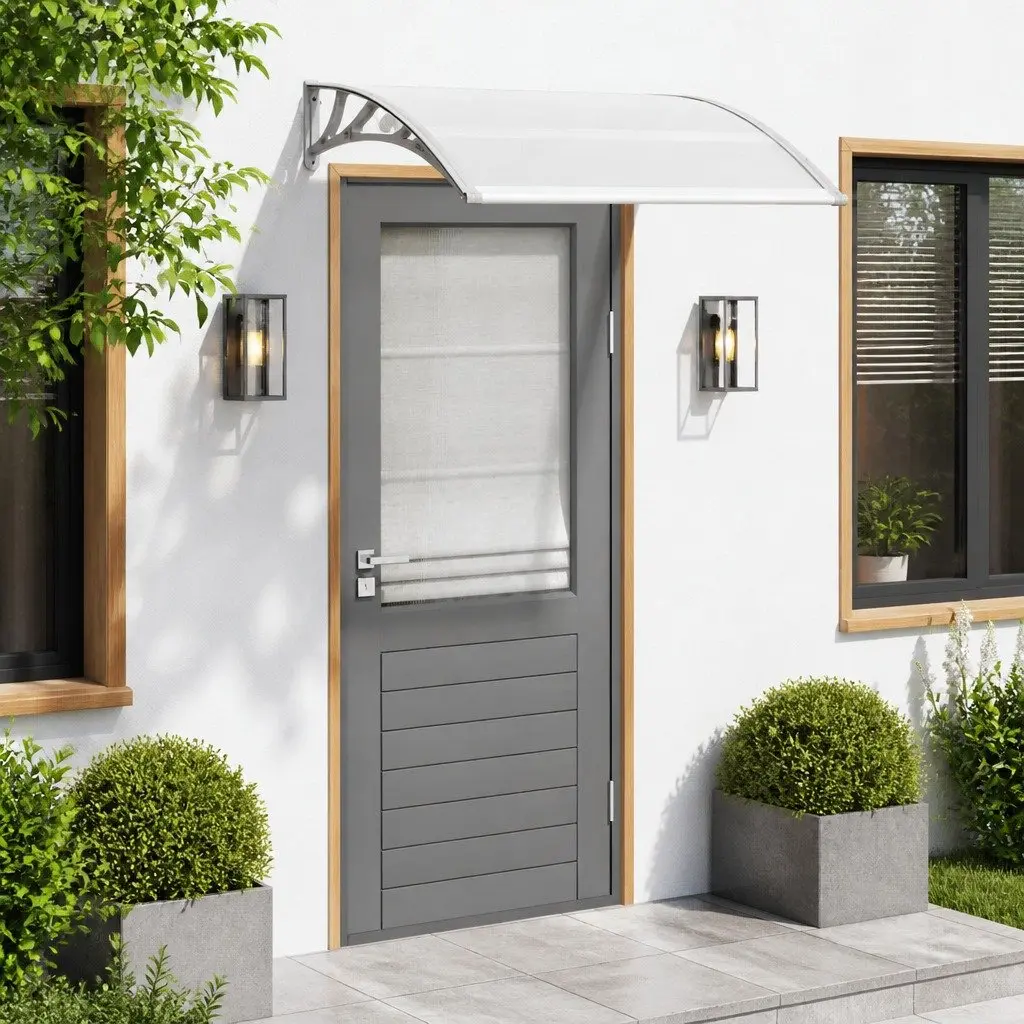 Door Canopy Grey 120x100 cm Polycarbonate Awning Shelter Outdoor Window