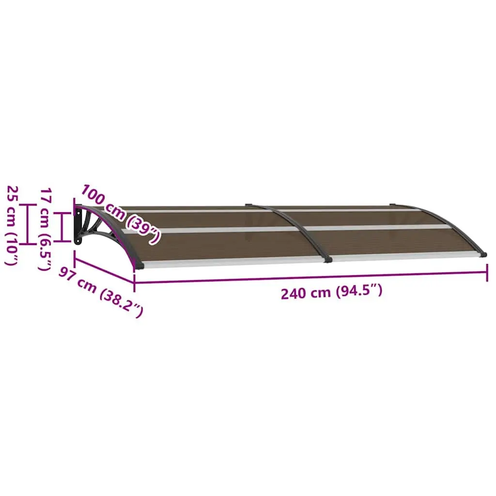 Door Canopy Black 240x100cm Polycarbonate Awning Weather Resistant Porch Shelter