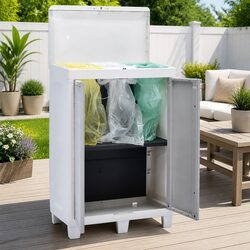 Garden Dustbin with 3 Bags Light Grey Outdoor Recycling Waste Bin 65x38x102cm