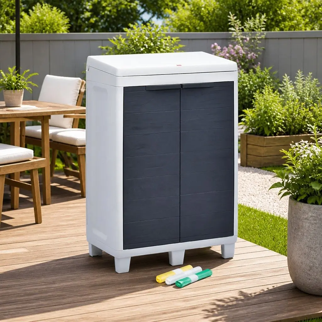Garden Dustbin Dark Grey 3 Bags Outdoor Recycling Waste Bin Rubbish Sorter