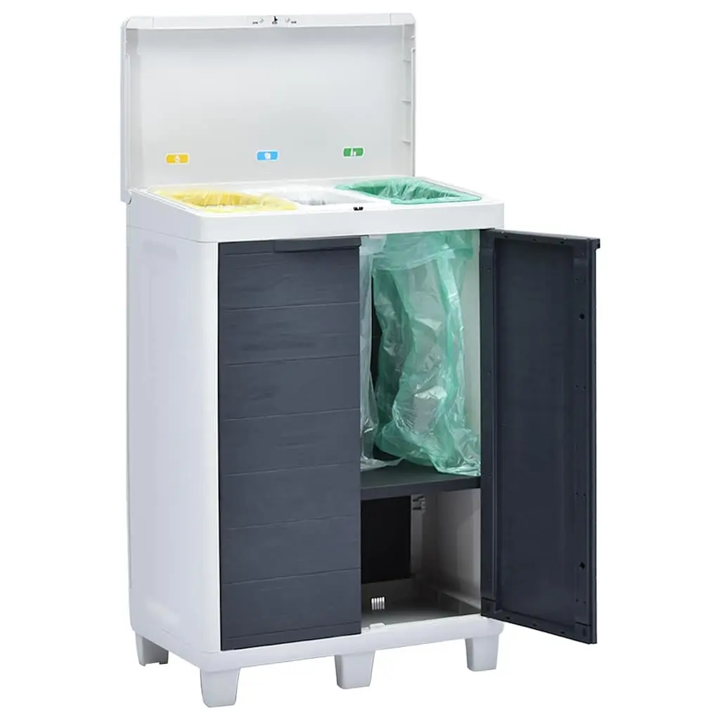 Garden Dustbin Dark Grey 3 Bags Outdoor Recycling Waste Bin Rubbish Sorter