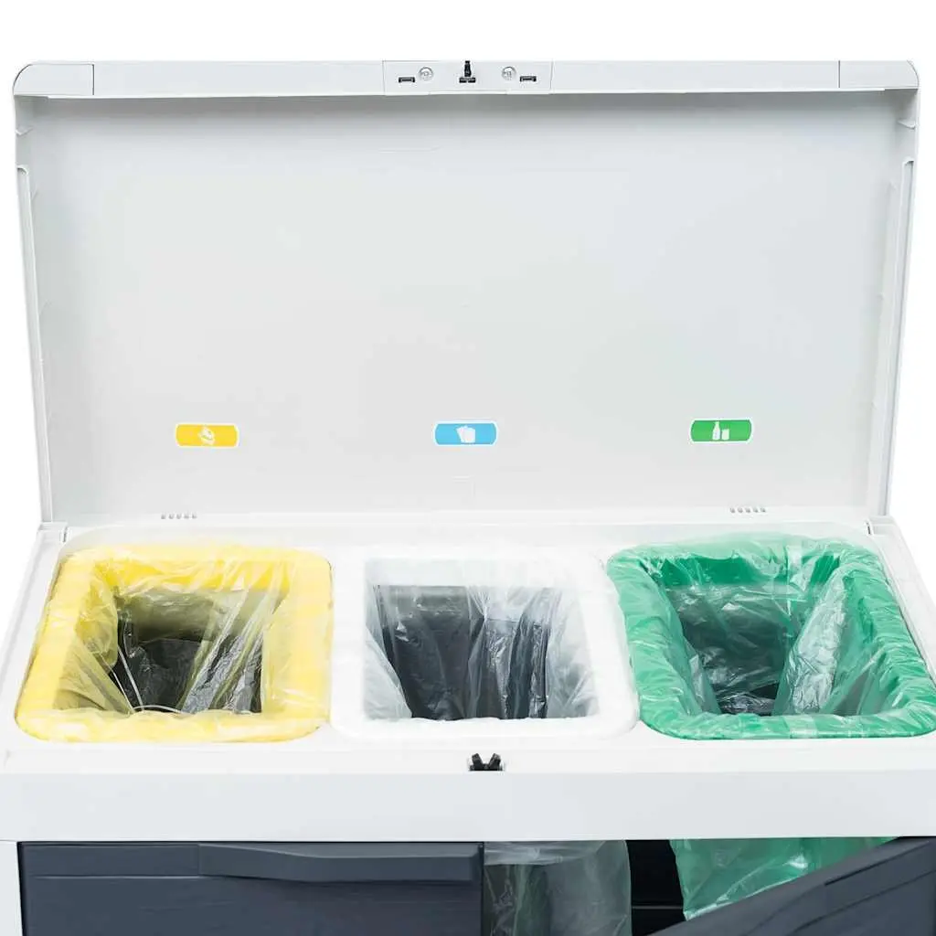 Garden Dustbin Dark Grey 3 Bags Outdoor Recycling Waste Bin Rubbish Sorter