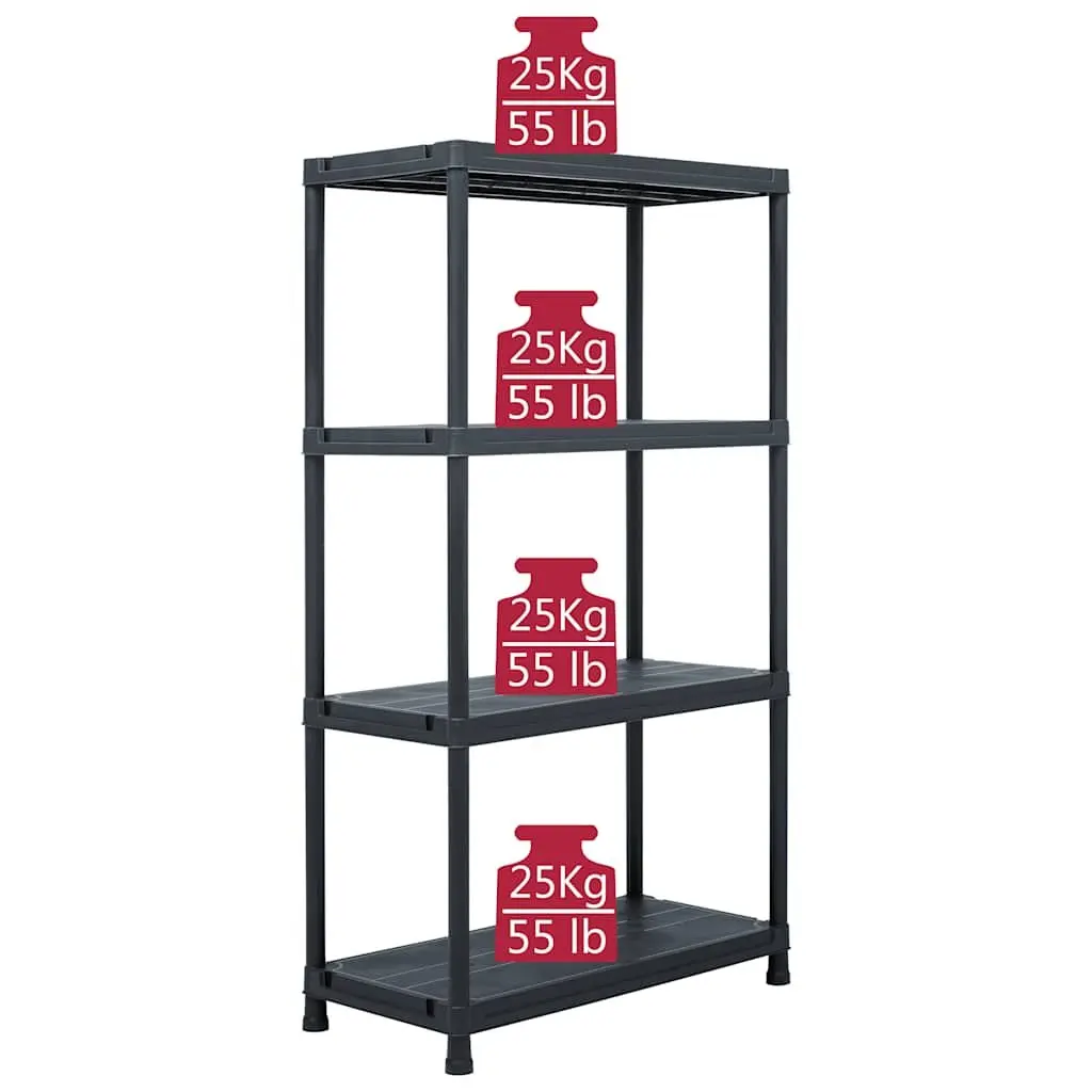 Industrial Storage Shelf Rack Black Plastic 60x30x138cm Heavy Duty