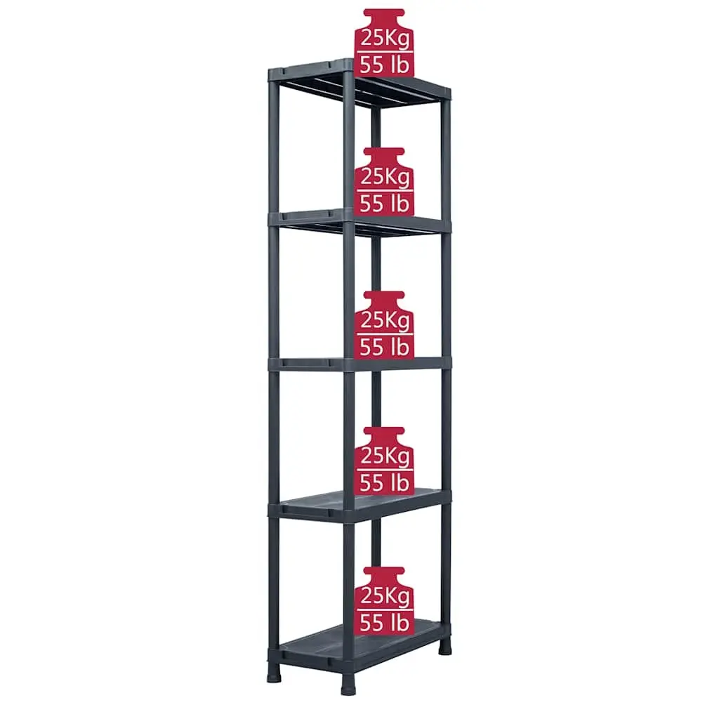 Storage Shelf Rack Black Plastic Shelving Unit 60x30x180 cm Industrial Warehouse