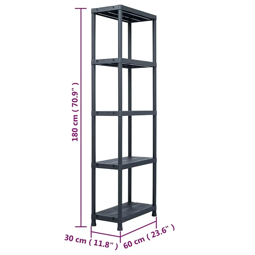 Storage Shelf Rack Black Plastic Shelving Unit 60x30x180 cm Industrial Warehouse